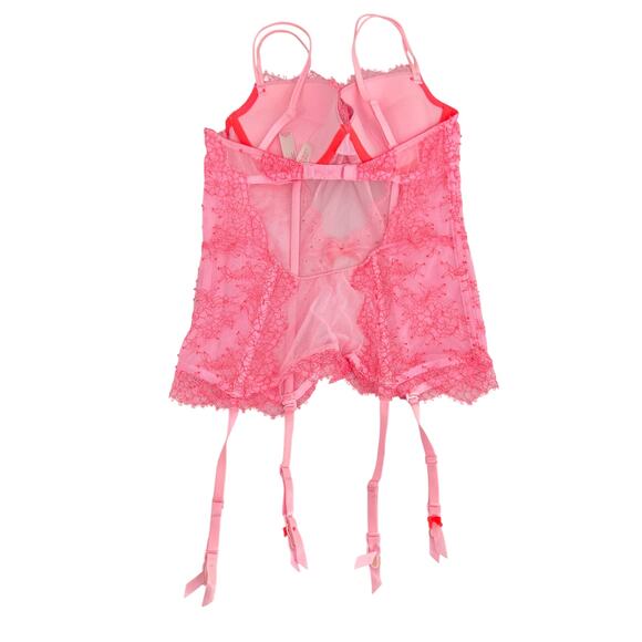 Victoria Secret Padded Underwired Corset Pink Crystals Size 36B - Picture 2 of 6